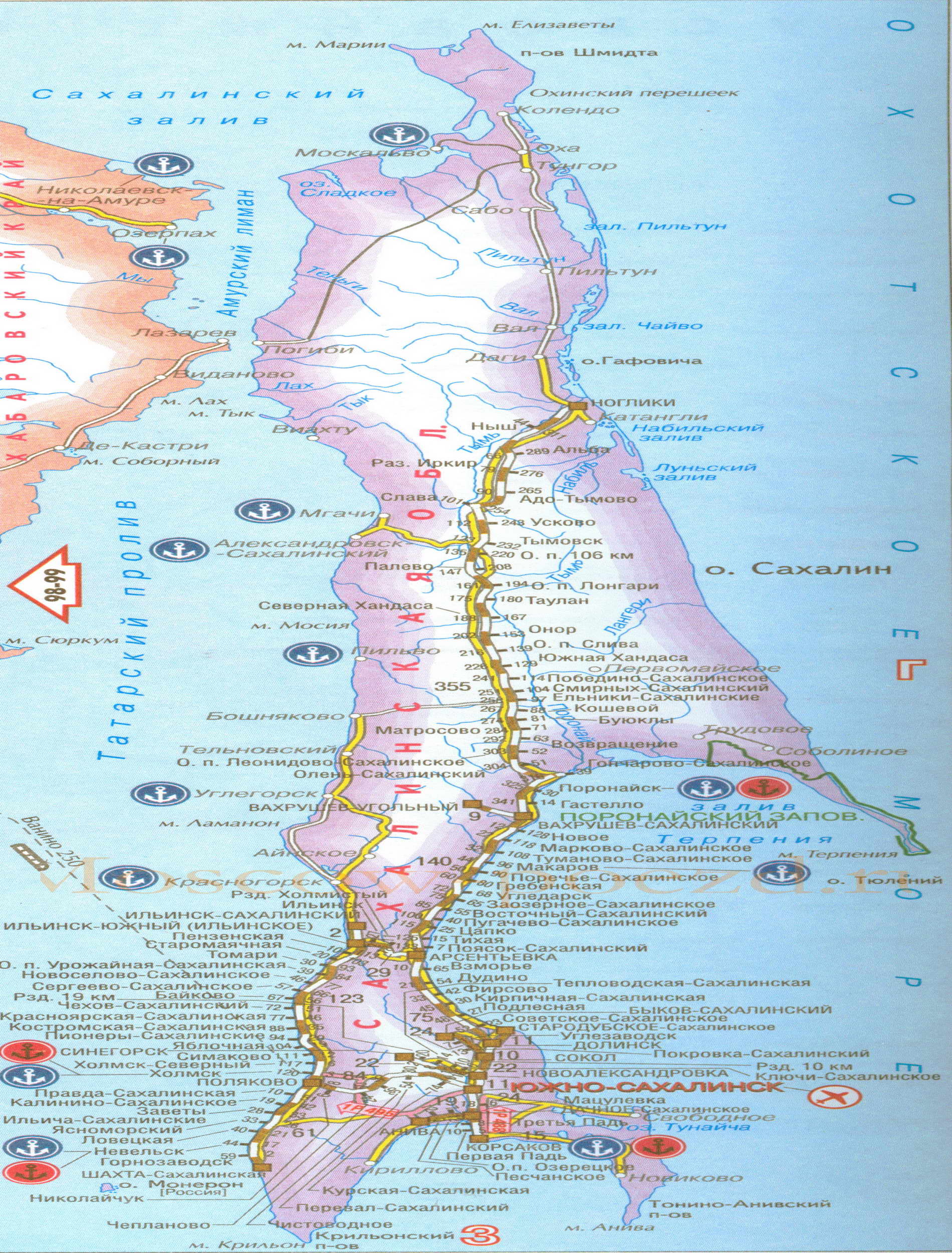 Карта Сахалина. Карта железных и авто дорог Сахалина, 1см=37км, A0 - 