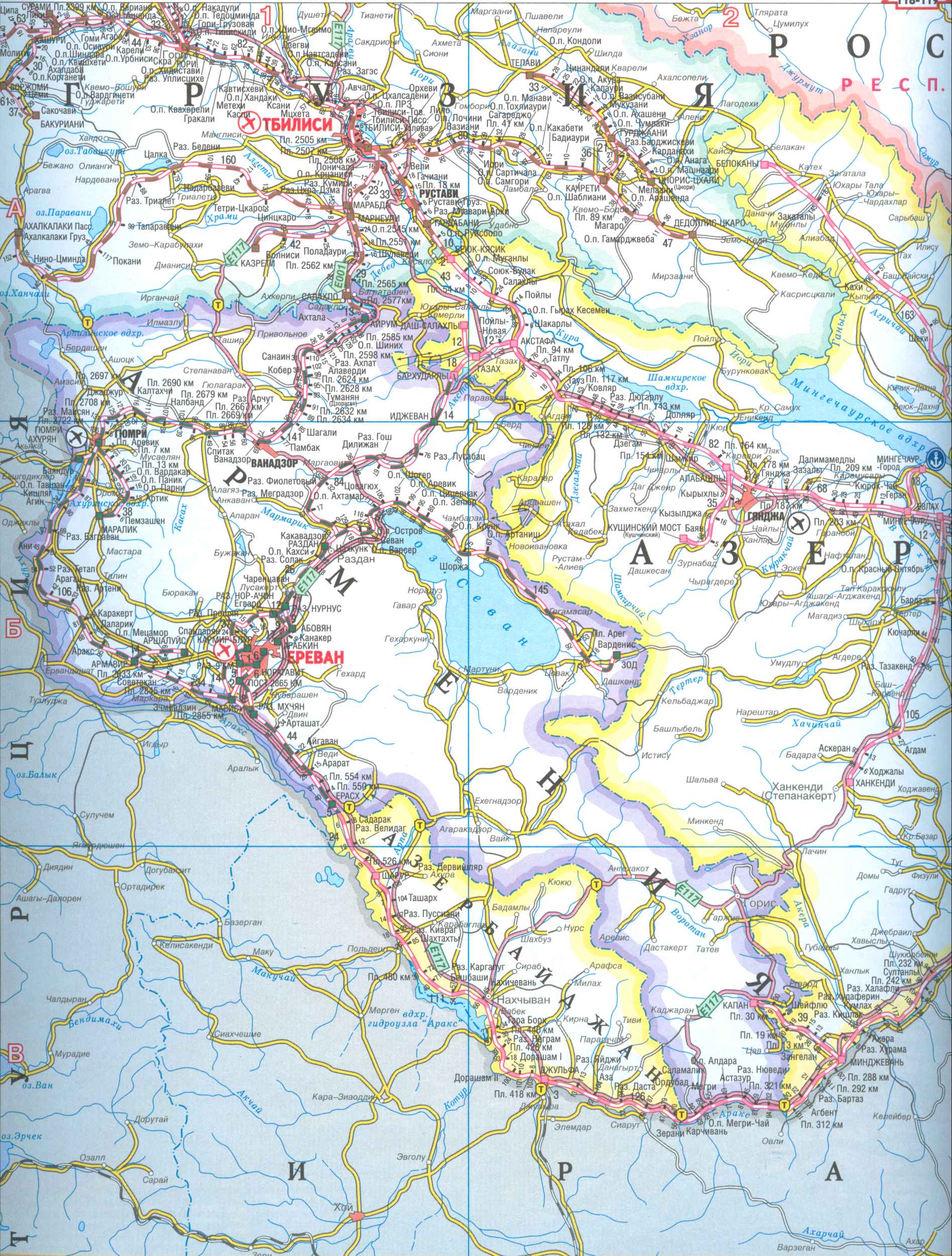 Карта Армении. Карта железных дорог и автодорог Армении, масштаб 1см = 16км, A0 - 