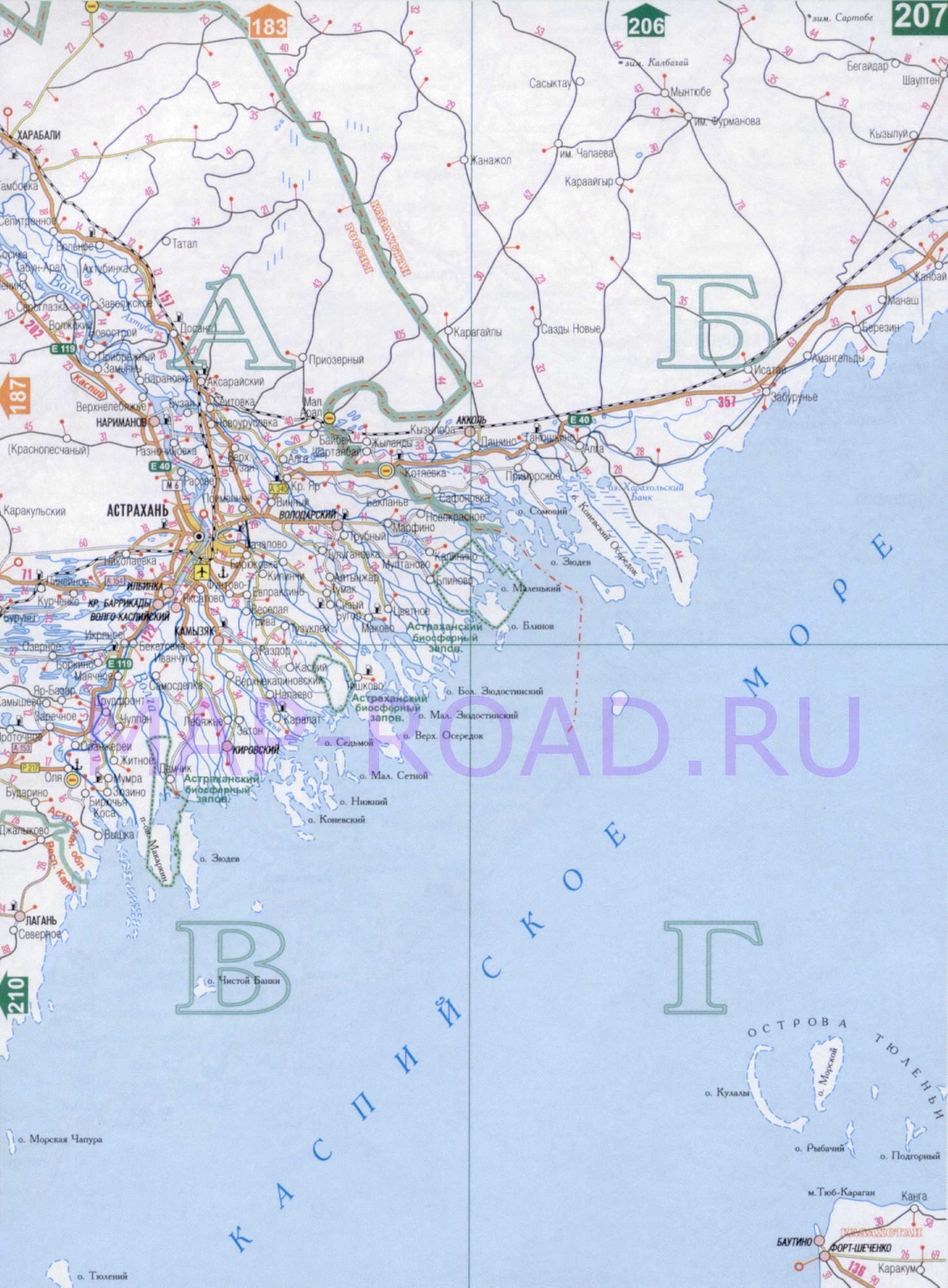 Карта Астраханской области 1см:15км. Карта автомобильных и жд дорог Астраханская область, A0 - 