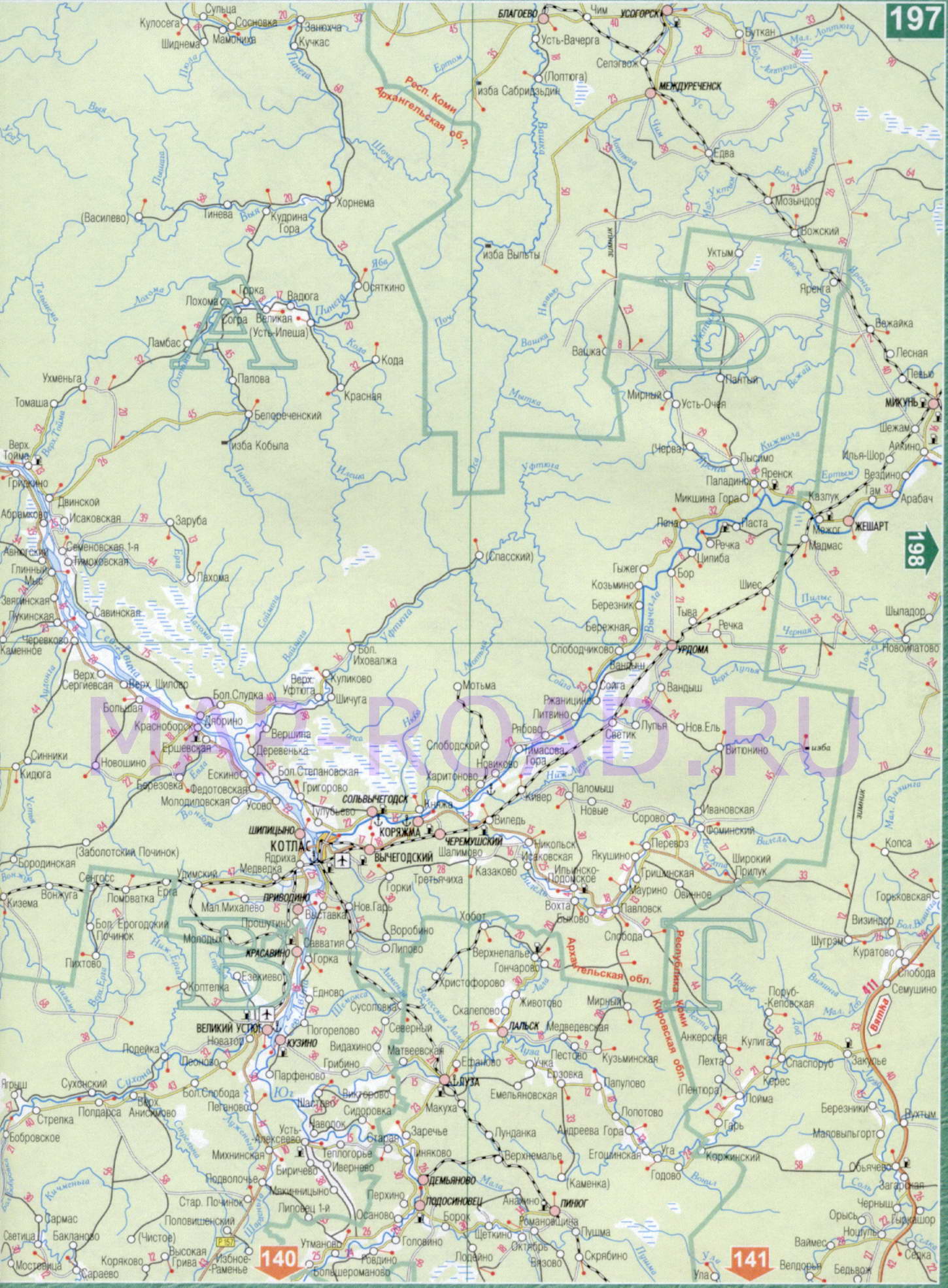 Карта Архангельской области 1см:15км. Карта автомобильных и железных дорог - Архангельская область, B1 - 