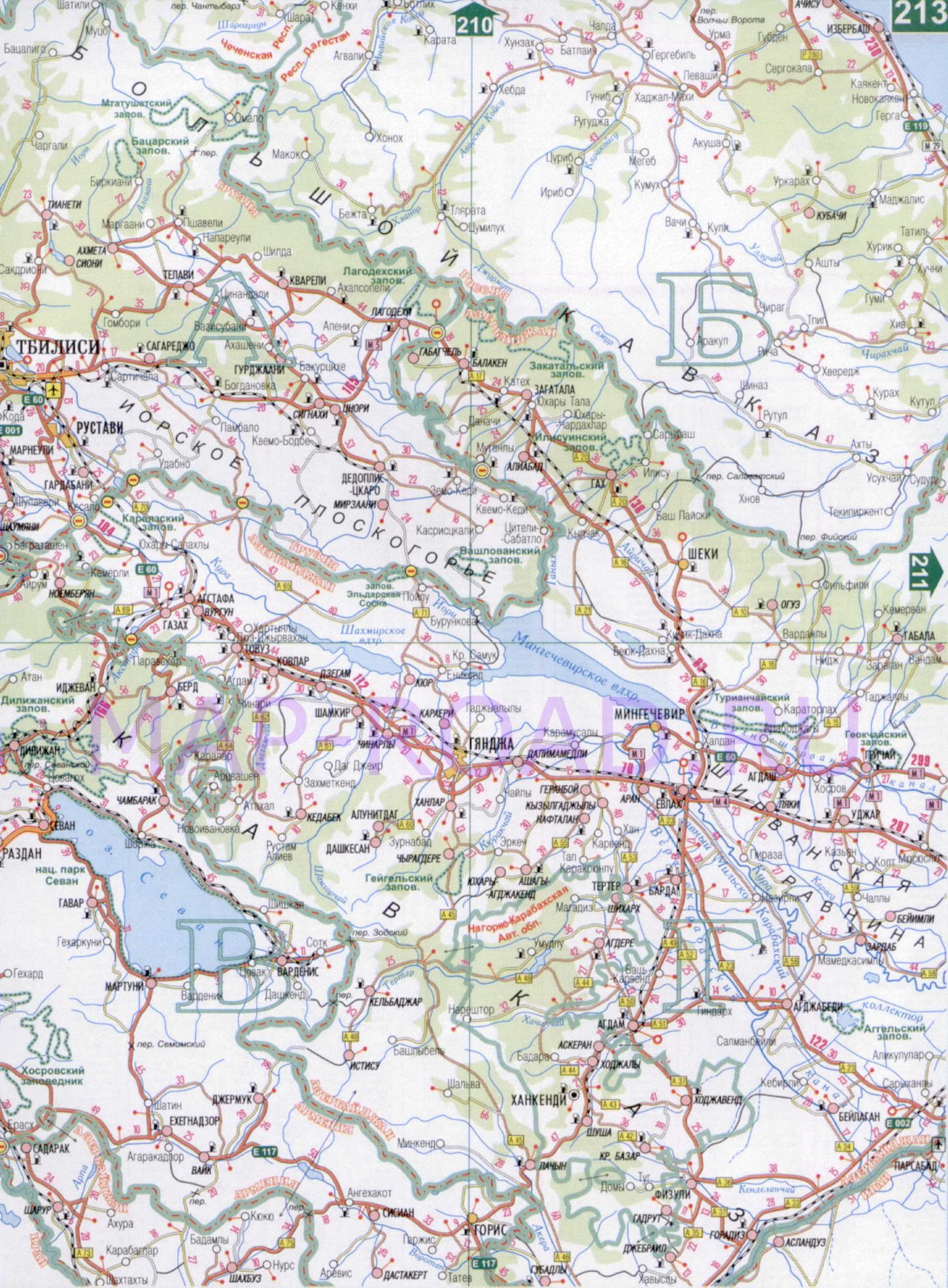 Карта Армении 1см:15км. Подробная карта железных и автомобильных дорог Армении, B0 - 